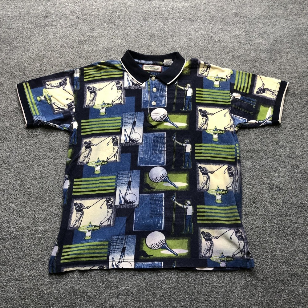 Natural Issue Polo Shirt Boys L 16/18 Multicolor Golf Graphic Print Short Sleeve